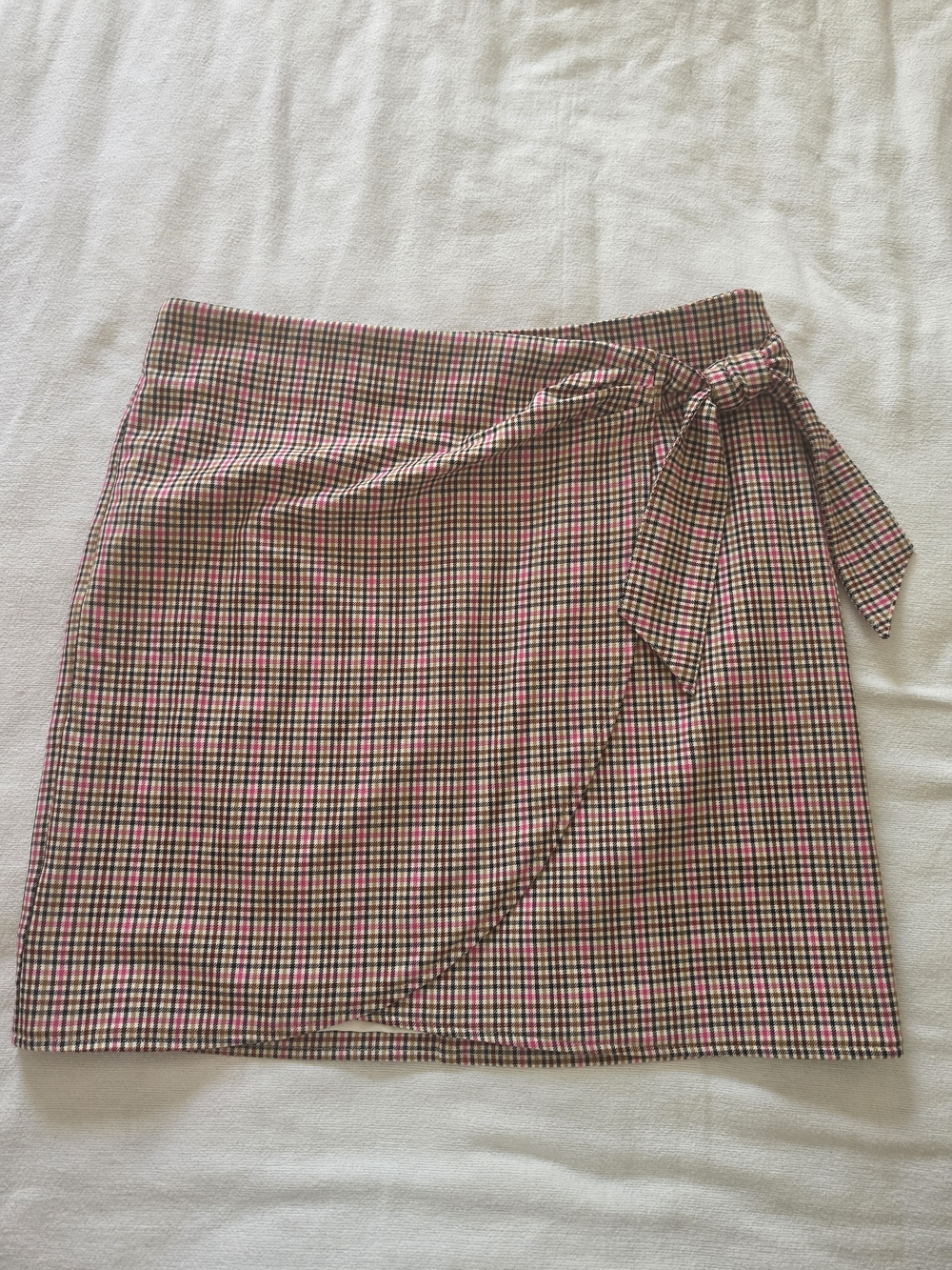 LOFT Pink Gingham Wrap Tie Mini Skirt
